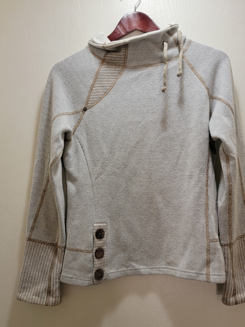 Prana Cream Turtleneck Sweater with Button Accent